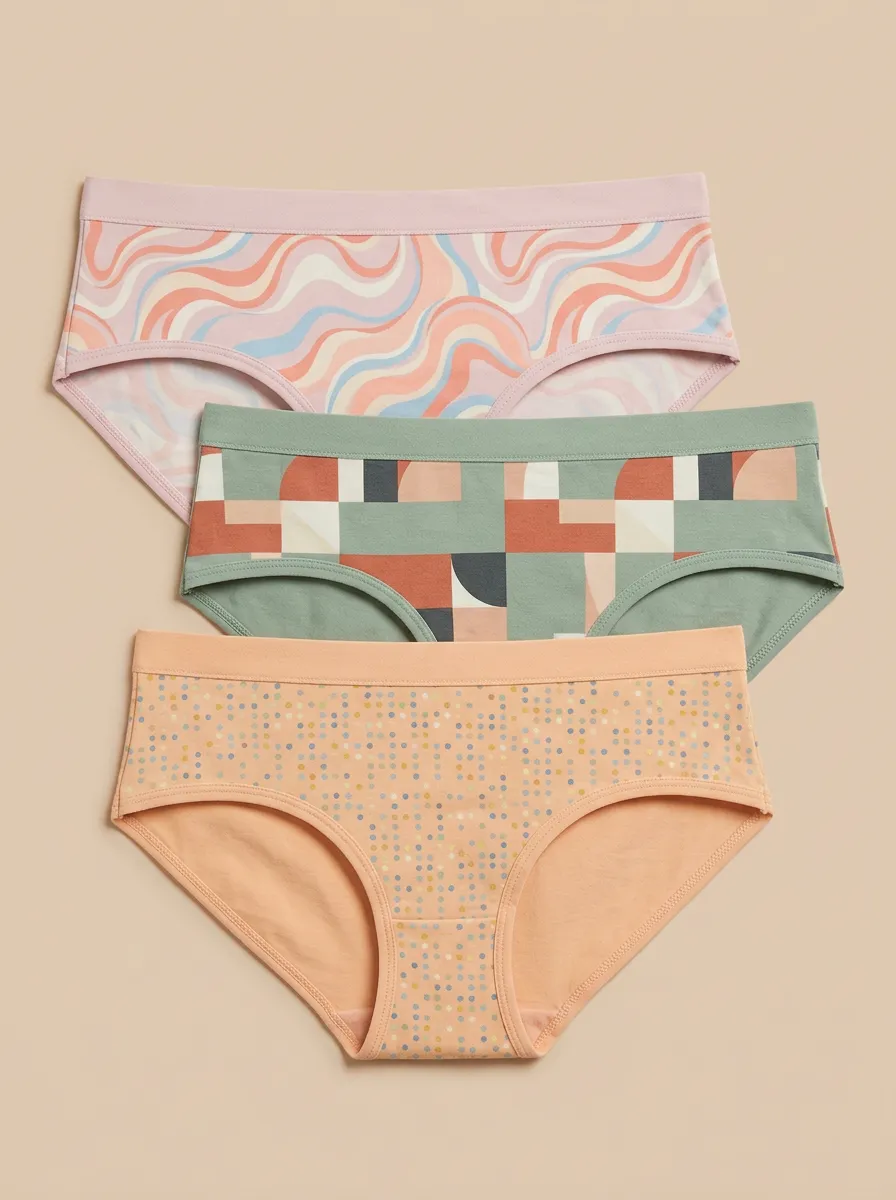 Dot Geometric Block Bikini Printed Briefs Three Pack