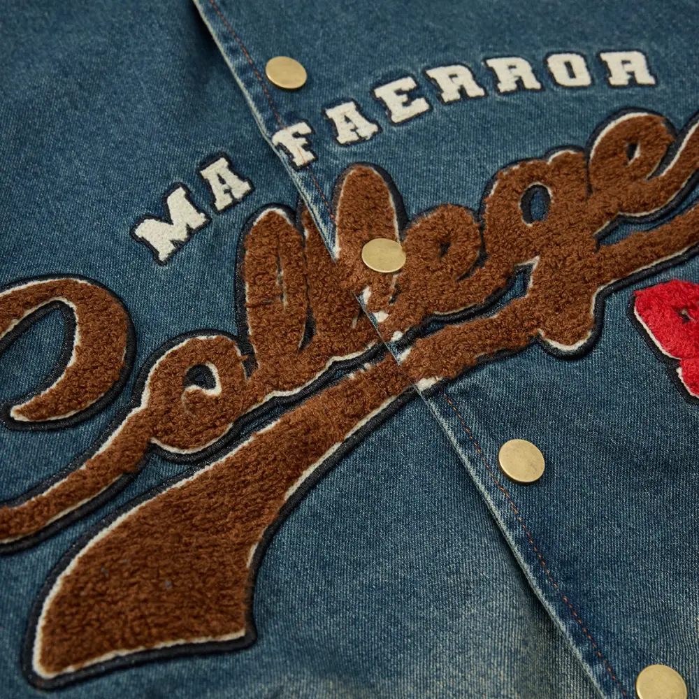 Gradient Heart Embroidery Denim Bomber