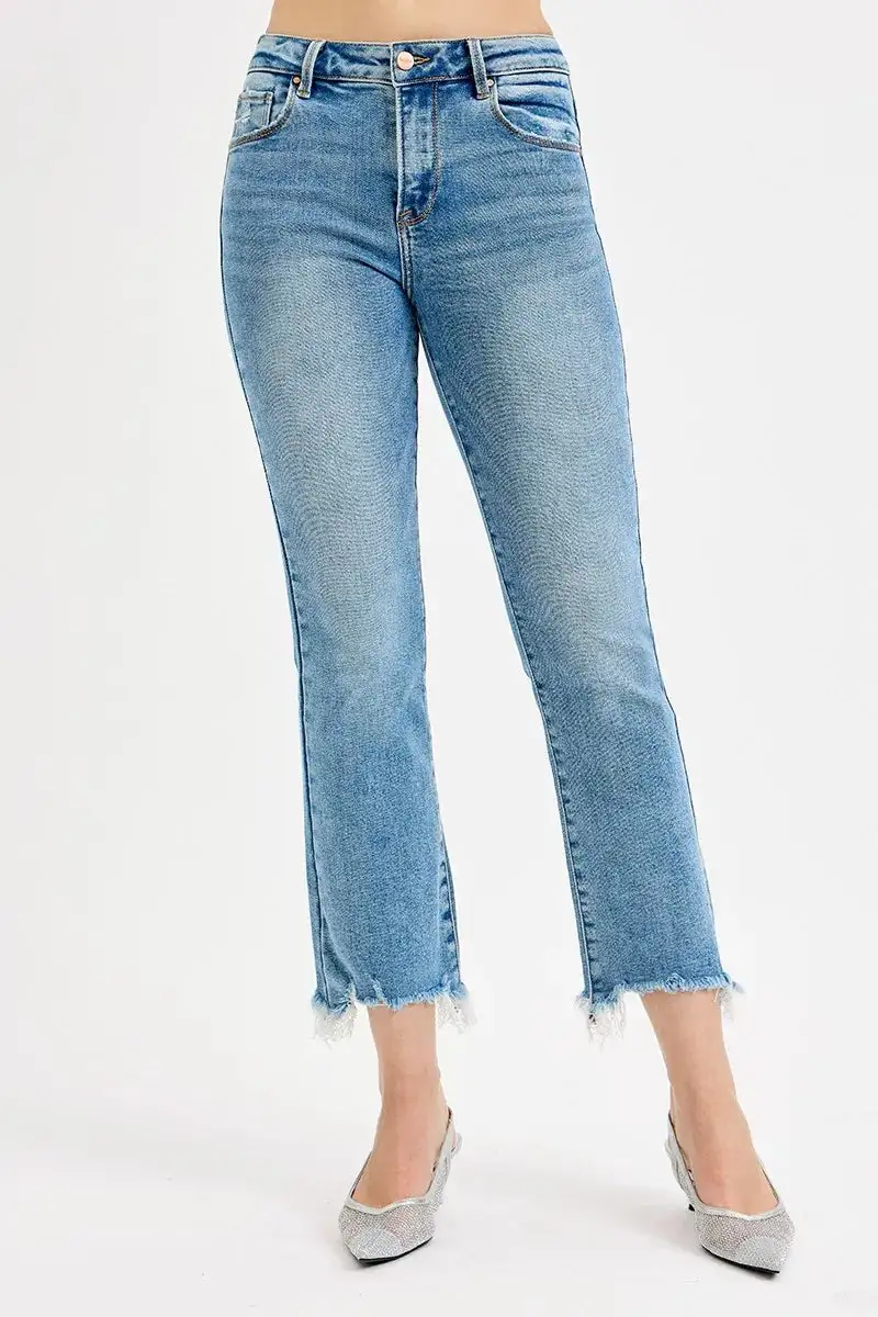 Washed High Waist Straight Leg Denim Jeans