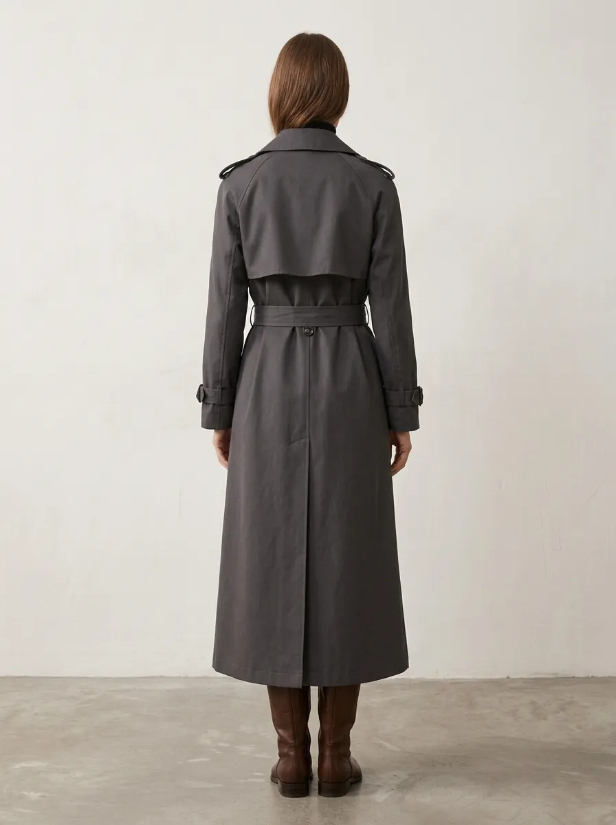 Women's Refined Belted Classic Long Trench Coat