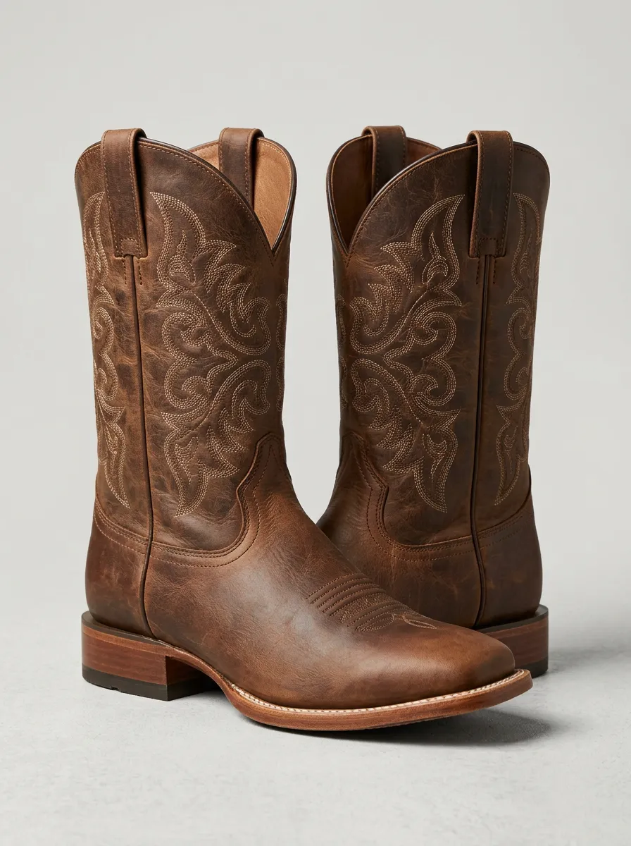 Vintage-Inspired Embroidered Leather-Look Style Men's Western Cowboy Boots