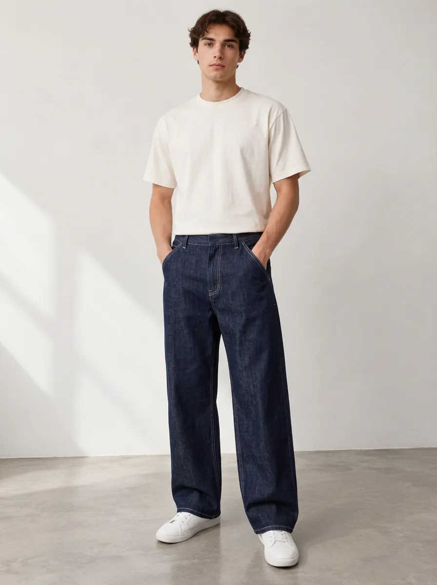 Men's Classic Jeans with Relaxed Fit Wide Leg Detail
