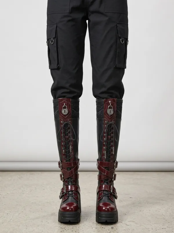 Classic Gothic Skull Chain Collection Women's Gothic Platform Knee High Boots