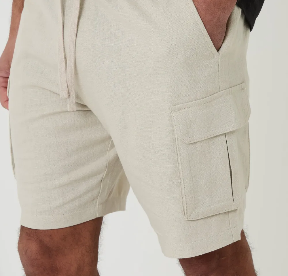 Men's Light Stone Linen Blend Cargo Shorts