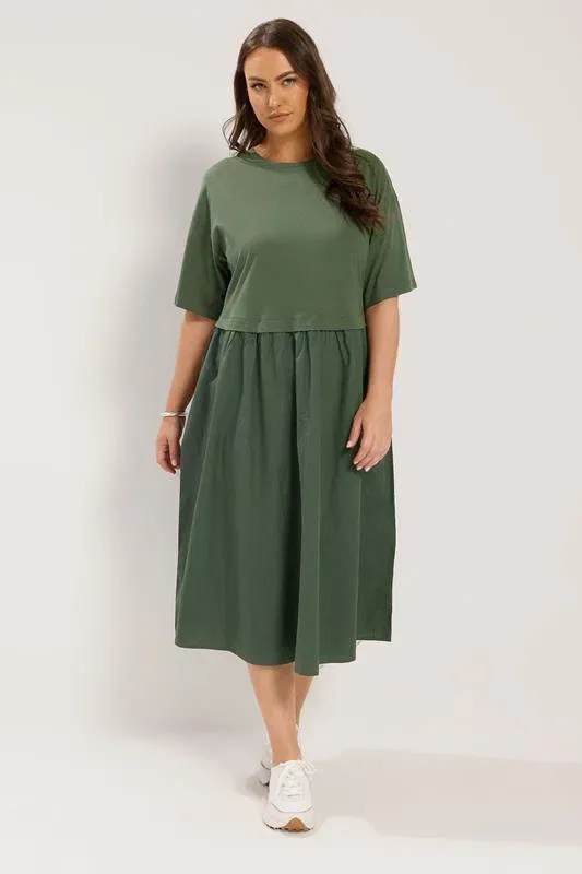Khaki Green Poplin Midi Dress