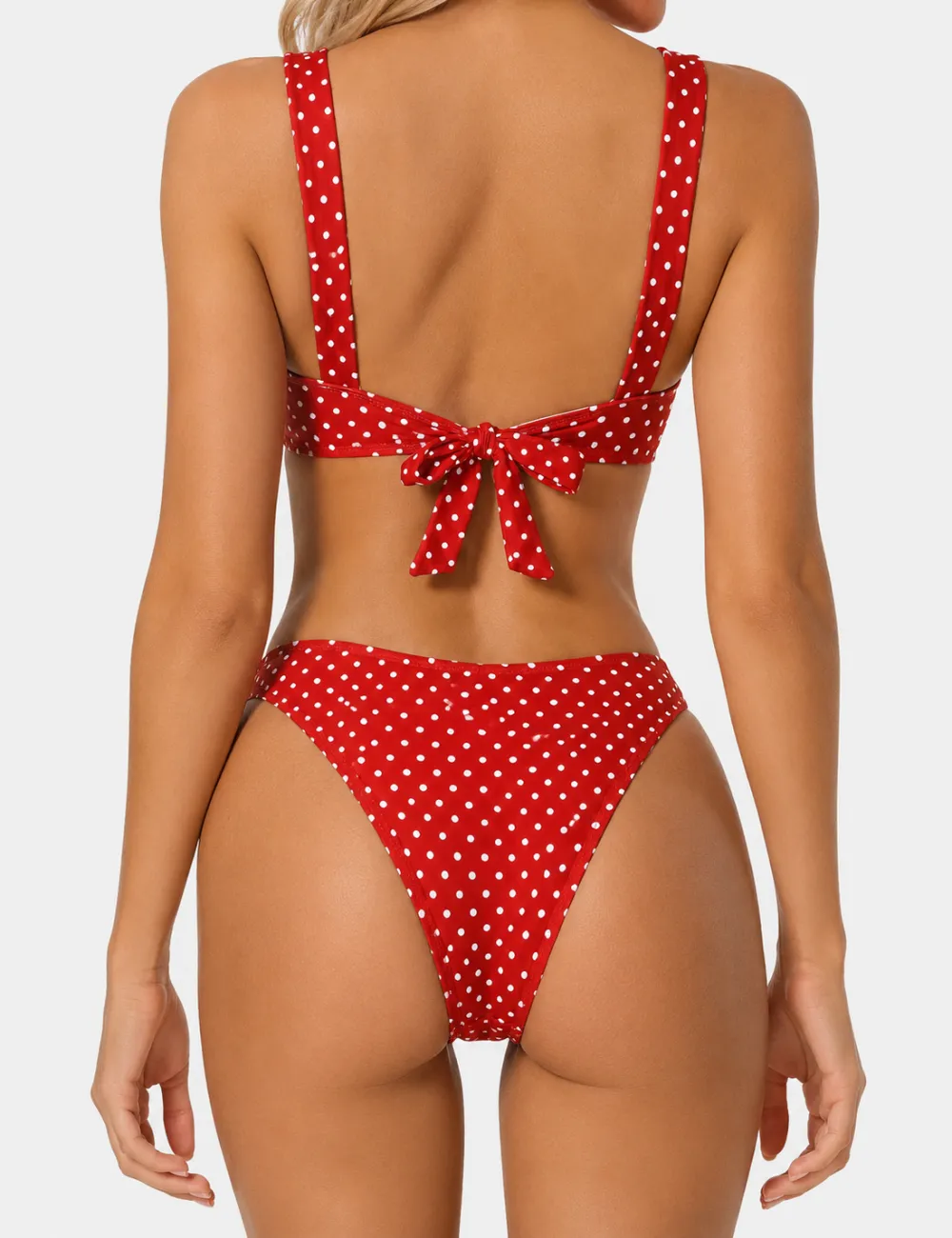 Polka Dot Square Neck Balconette Piece Bikini Set