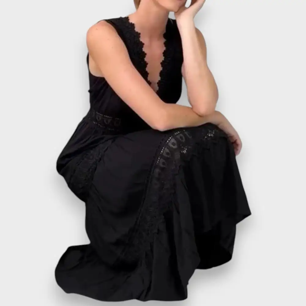V-Neck Lace Flowing Casual Dress