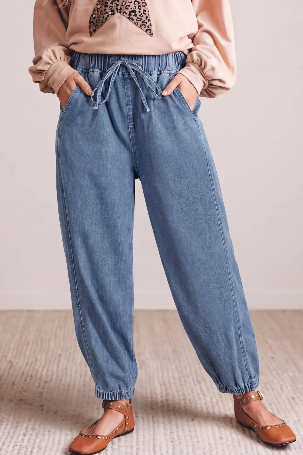 Women's Elastic Waist Harem Ankle Length Jeans