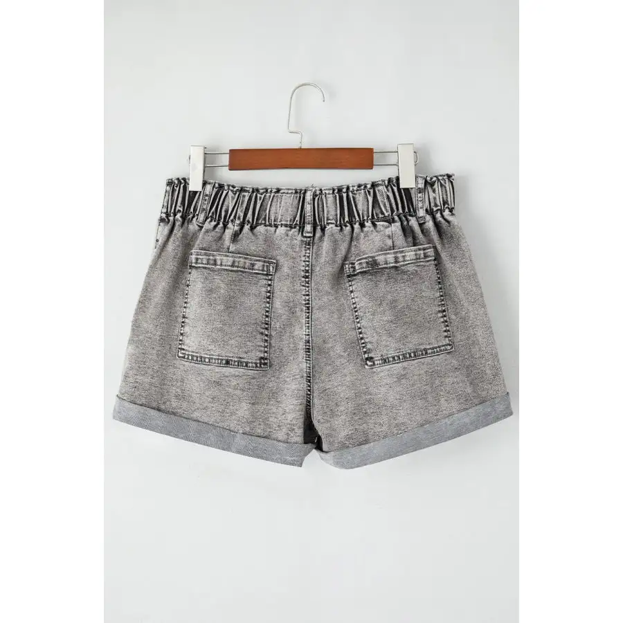 Cuffed Pocketed Denim Shorts