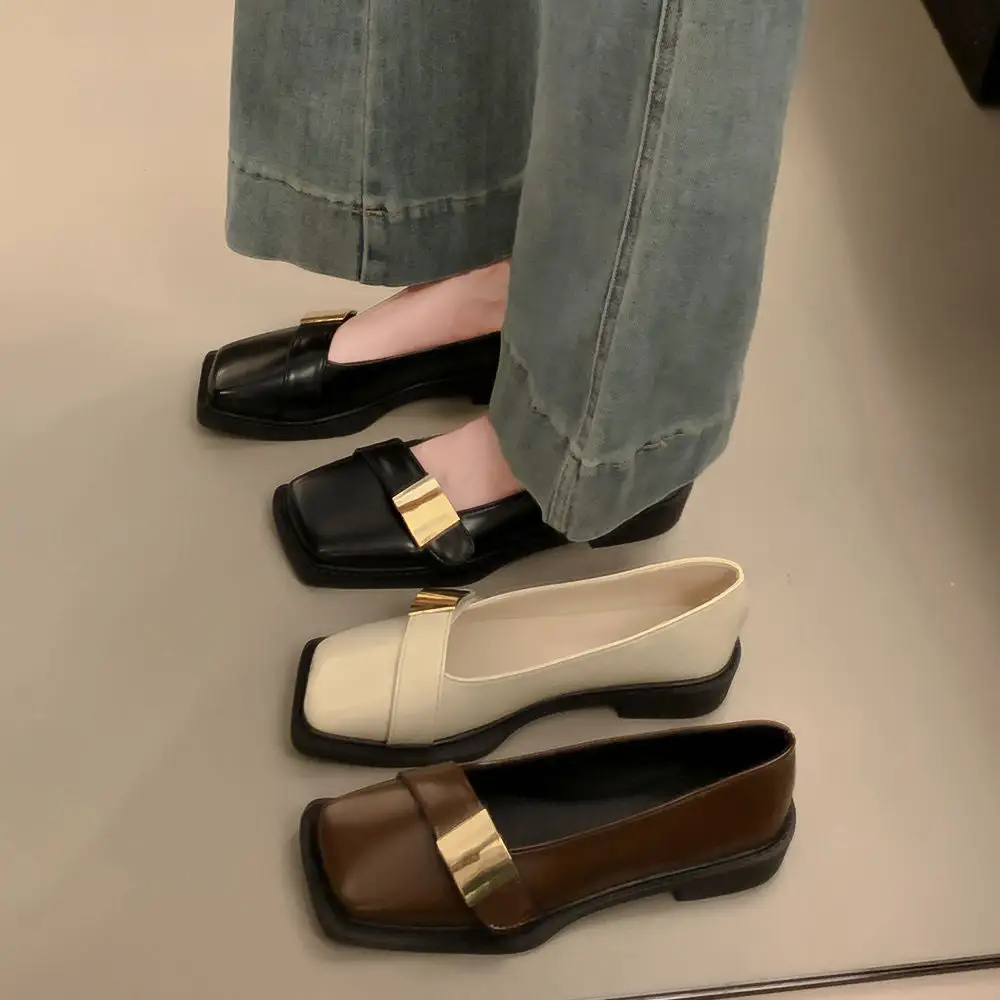 Square Toe Buckle Strap Slip On Loafers