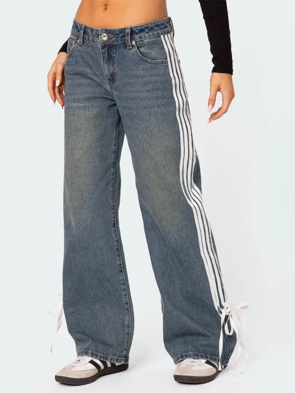 Casual Wide Leg Drawstring Denim Jeans