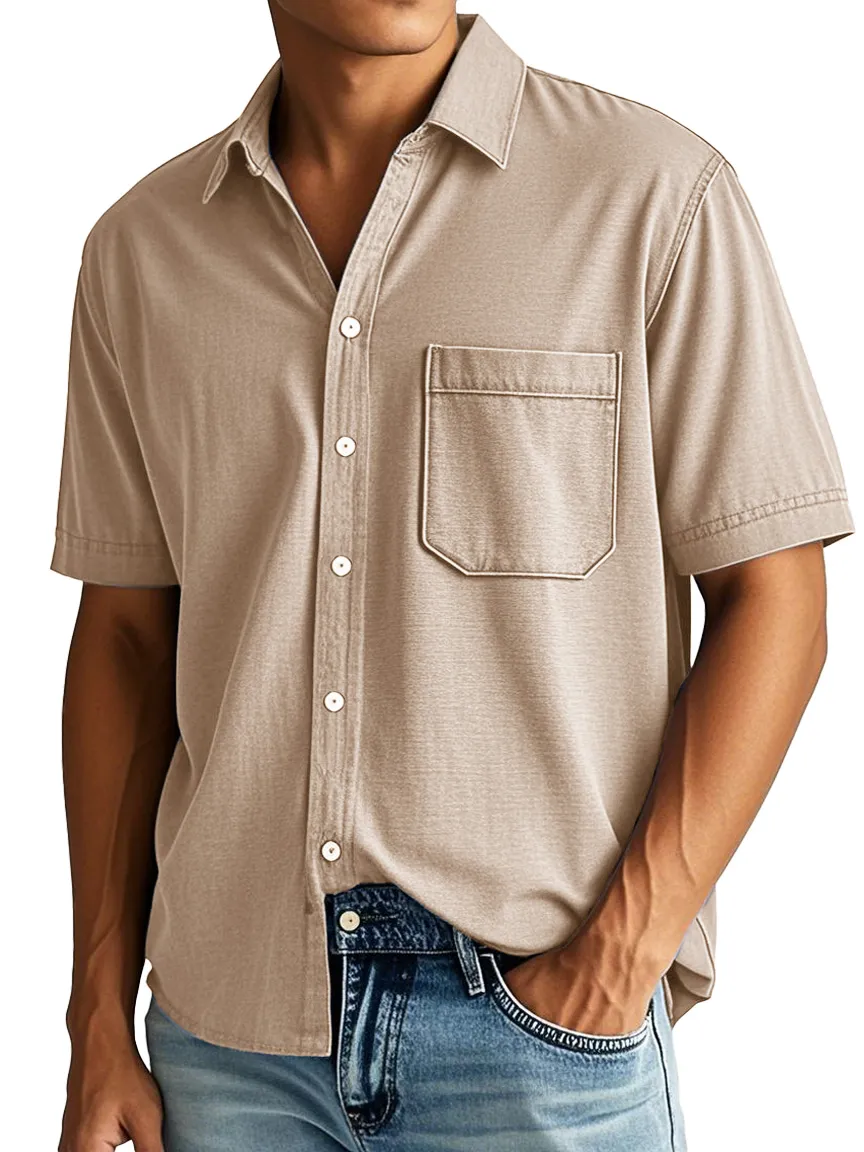 Clean Cut Short Sleeve Open Collar Pocket Shirt