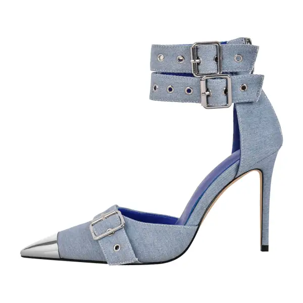 Modern Pointed Toe Stiletto Ankle Strap Pumps