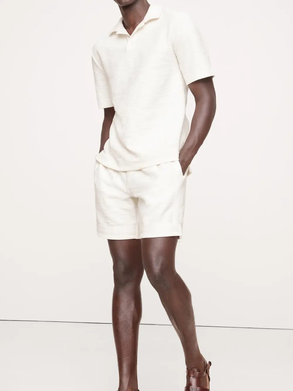 Men's Transition Cream White Cotton Slub Knit Shorts