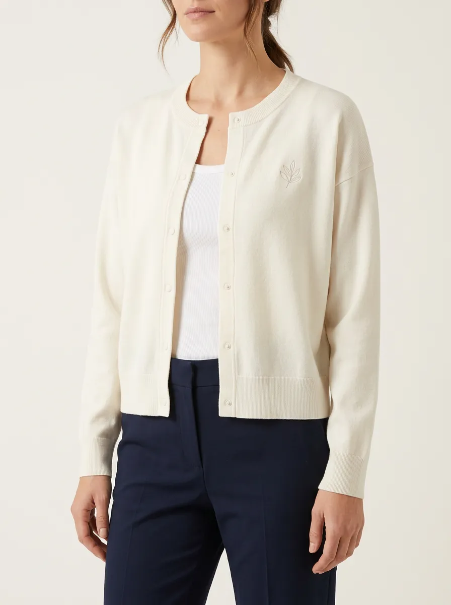 Women's Minimalist Nature Lover Leaf Embroidered Printed Cardigan