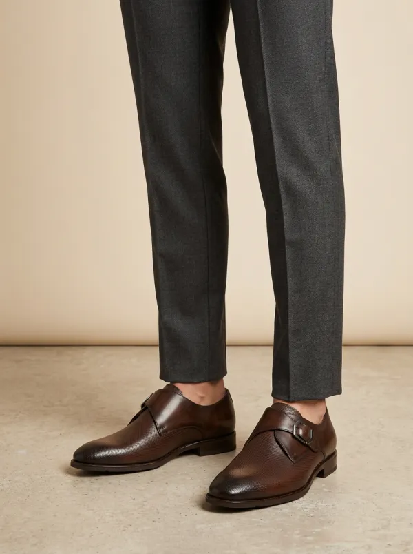 Men's Everyday Business Formal Perforated Leather Monk Strap Shoes