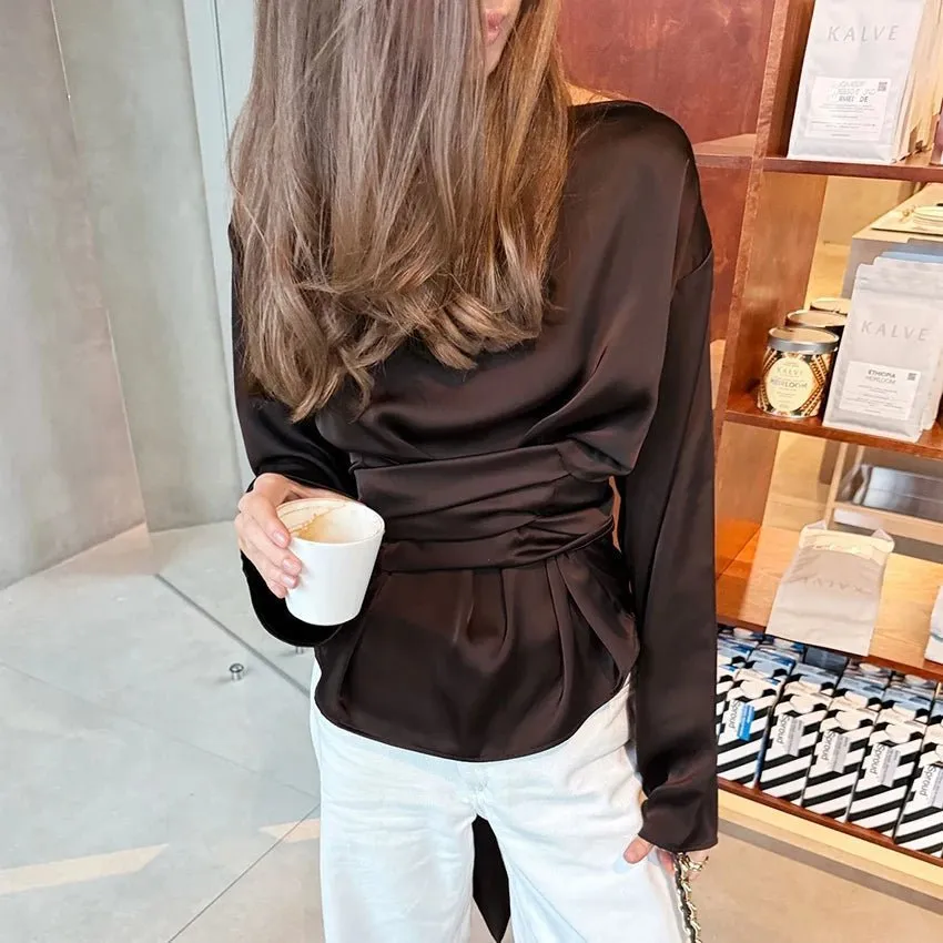 Tie-Back Satin Blouse
