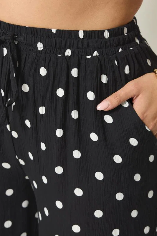 Black Polka Dot Crinkle Beachwear Wide Leg Trousers detail 2