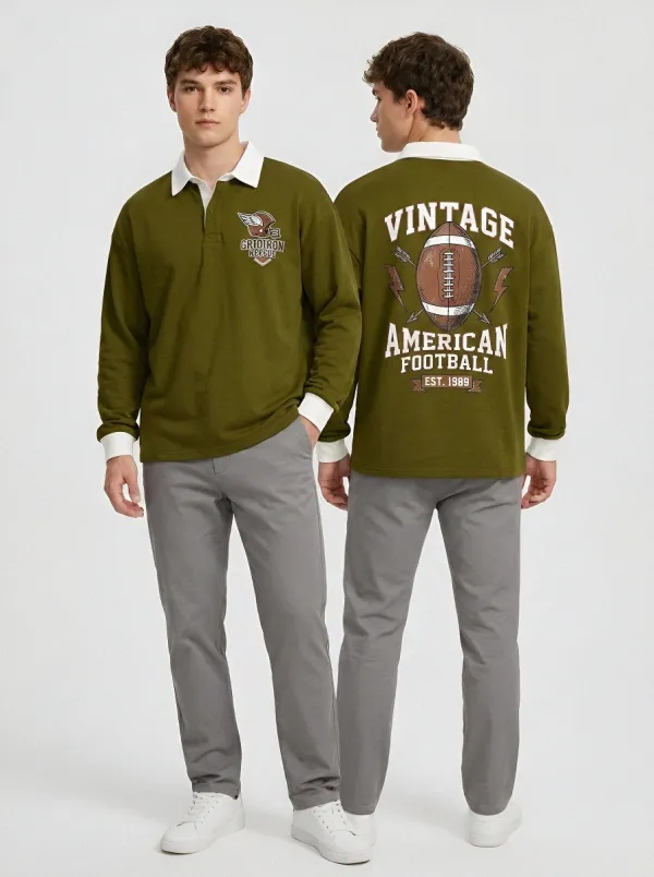 Men's American Football Vintage Gridiron League Graphic Rugby Shirt