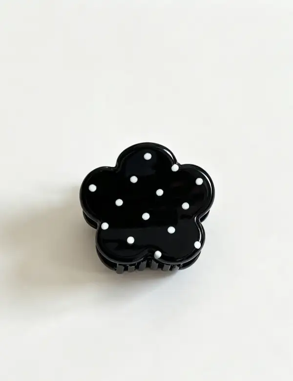 Flower Shape Polka Dot Print Mini Hair Claw Clip