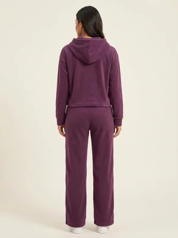 Women's Floral Embroidered Hoodie Wide-Leg Warm Lounge Set