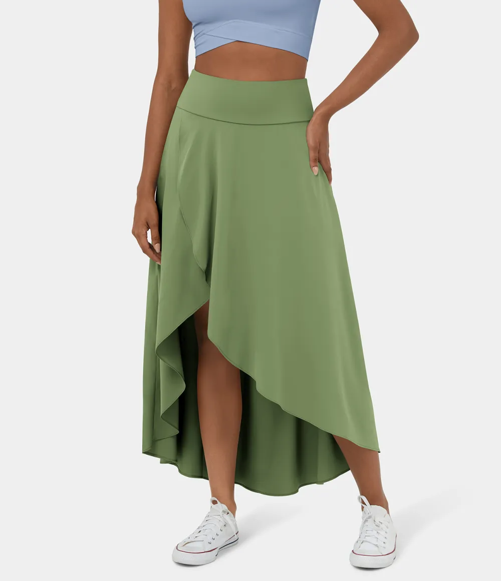 Breezeful High Waisted High Low Ruffle 2-in-1 Flowy Quick Dry Casual Regular Maxi Skirt