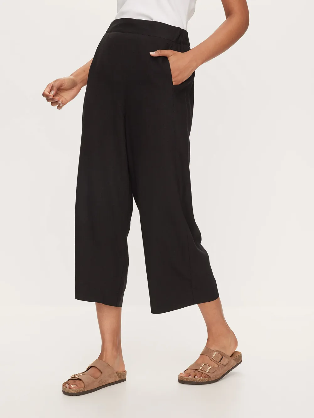 Simple Solid Color Cropped Wide-Leg Pants