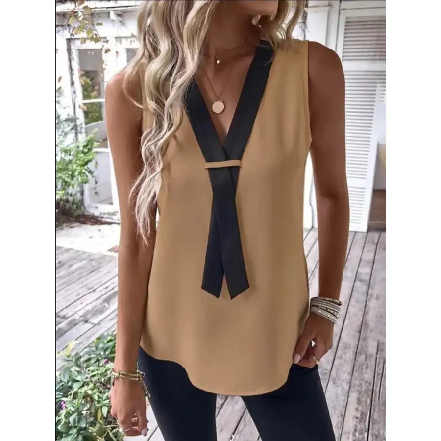 Full Size V Neck Contrast Tank Plus