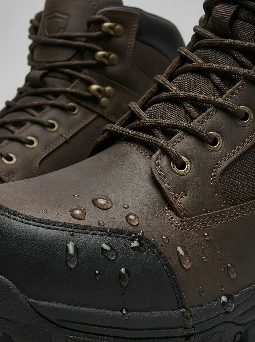 Men's Outdoor Waterproof Brown Leather Printed Work Boots