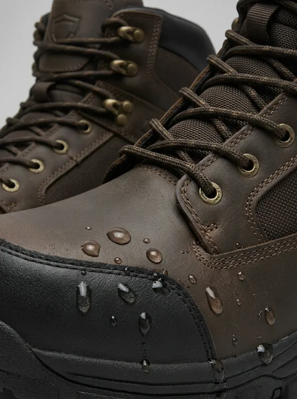 Men's Outdoor Waterproof Brown Leather Printed Work Boots