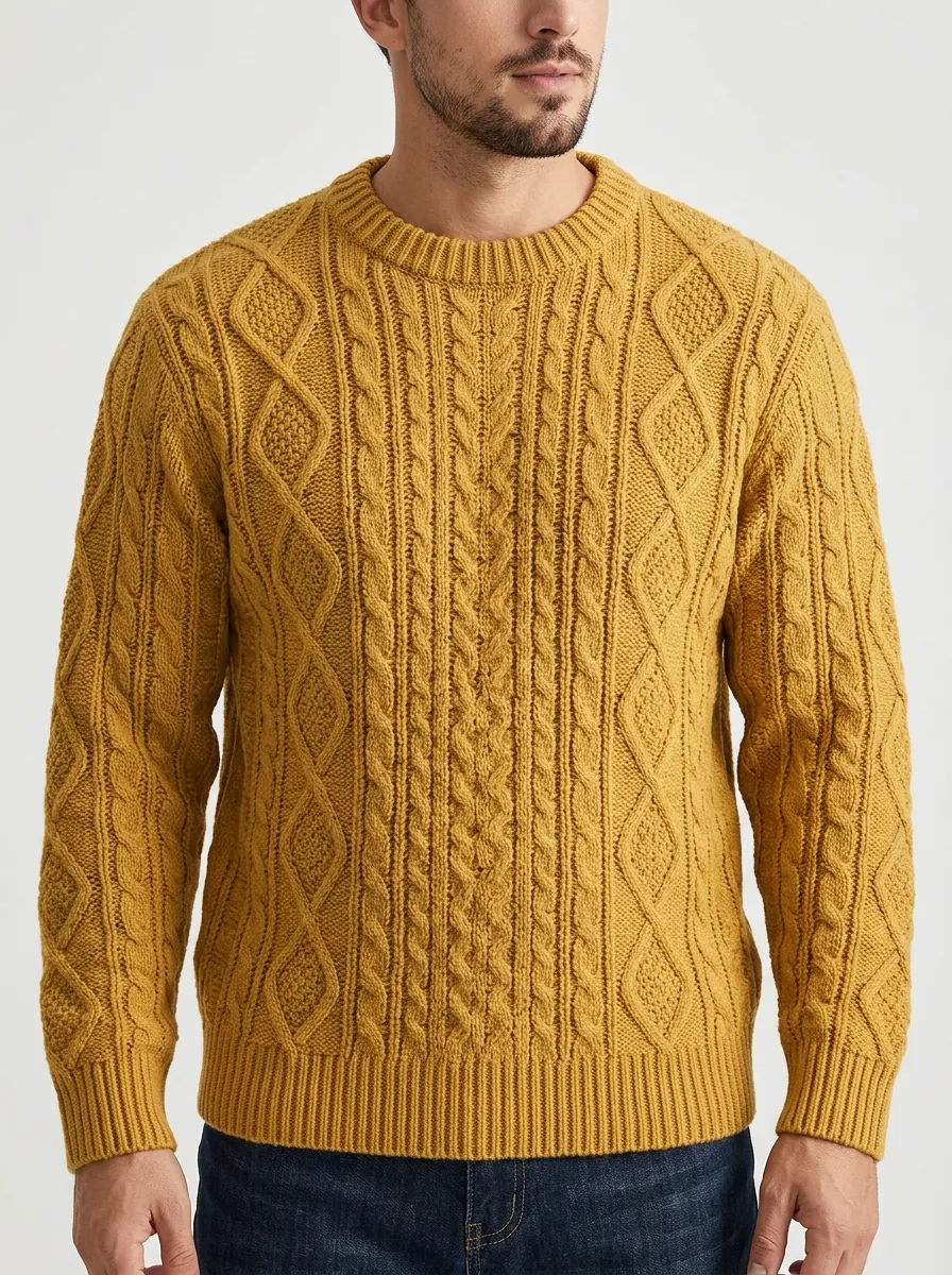 Men’s Ribbed Cable-Knit Crewneck Everyday Sweater