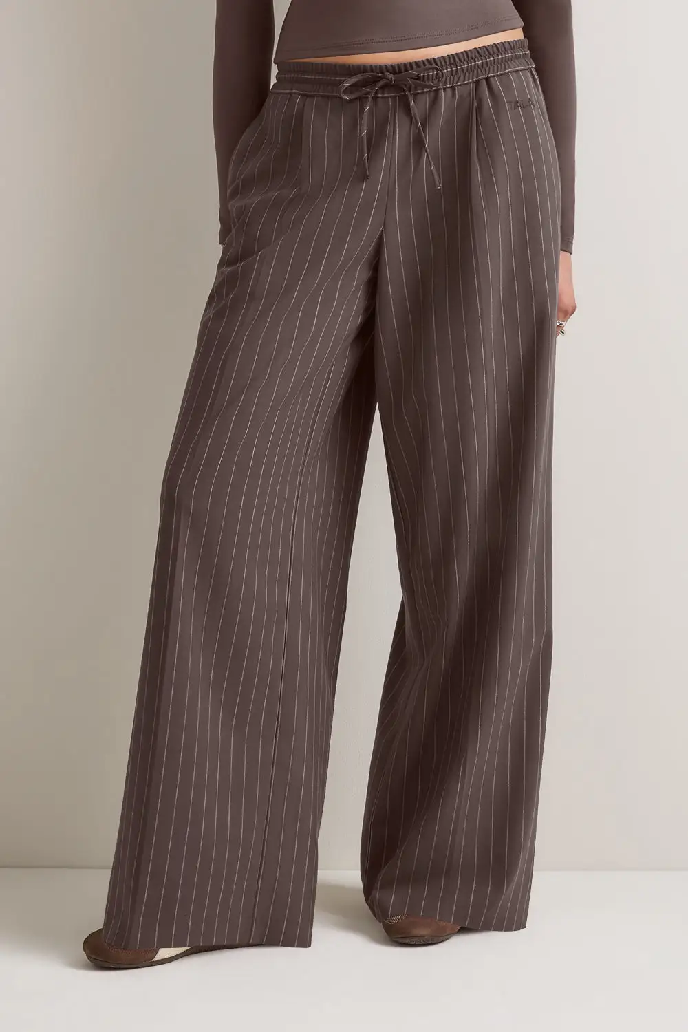 Pinstripe Mid Rise Wide Leg Trousers