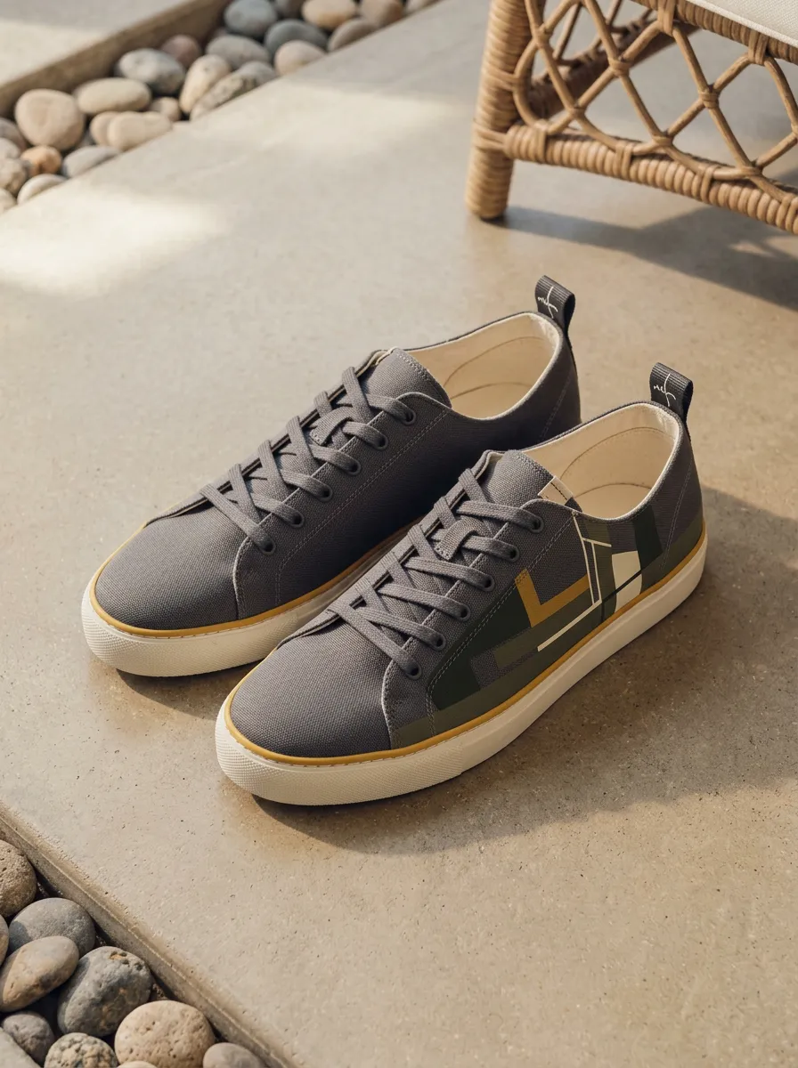 Heel Tab Geometric Canvas Sneakers
