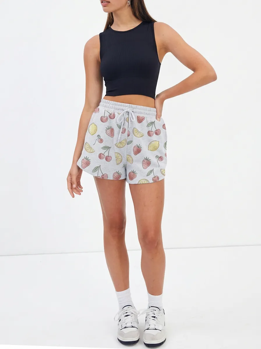 Women's Fruit Lover Strawberry Cherry Lemon Graphic Shorts