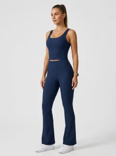 Women's Classic Ribbed Yoga Inspired Fitness Inspired Tank Top and Flare Pants Active Set