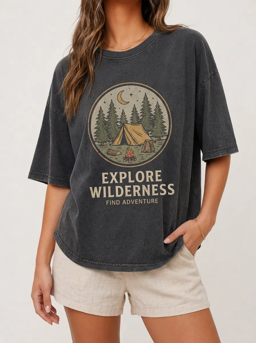 Women's Camping Lover Wilderness Forest Printed T-shirt