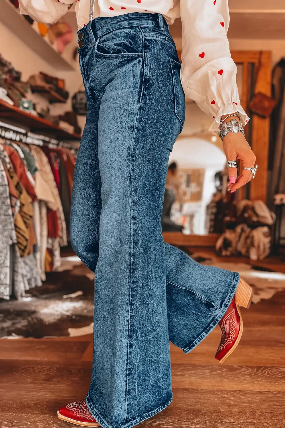 High Waist Flared Pocketed Casual Jeans