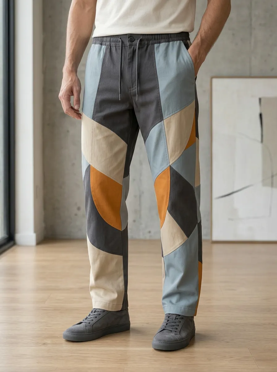 Men's Patchwork Drawstring Trousers