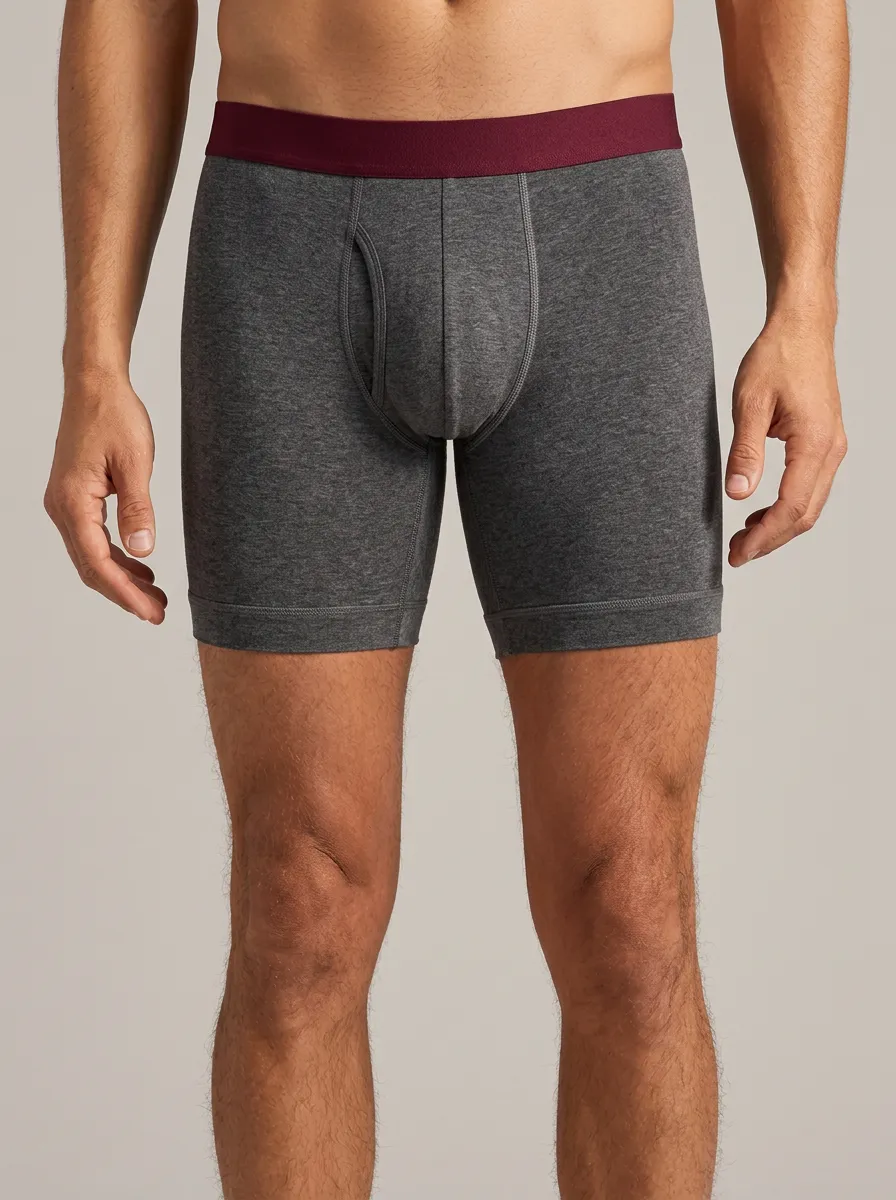 Men's Burgundy Waistband Charcoal Grey Printed Boxer Briefs