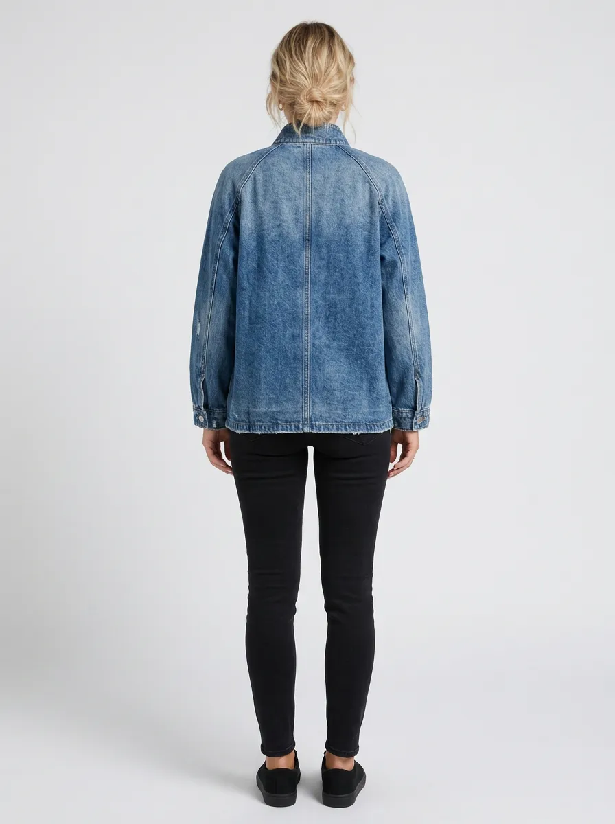 Women's Casual Vintage Distressed Denim Utility Jacket
