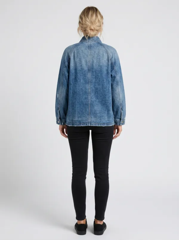 Women's Casual Vintage Distressed Denim Utility Jacket