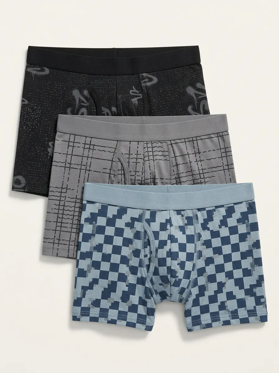 Plaid Geometric Boxer Brief Set