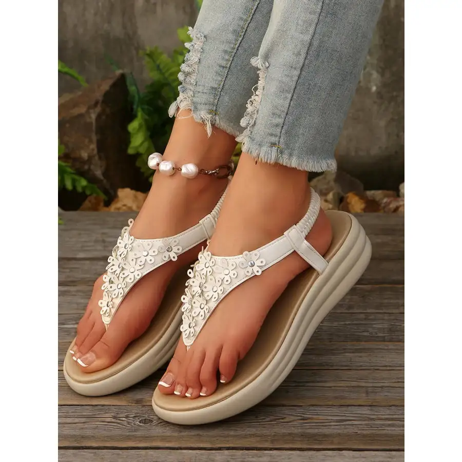 Studded T Strap Wedge Sandals