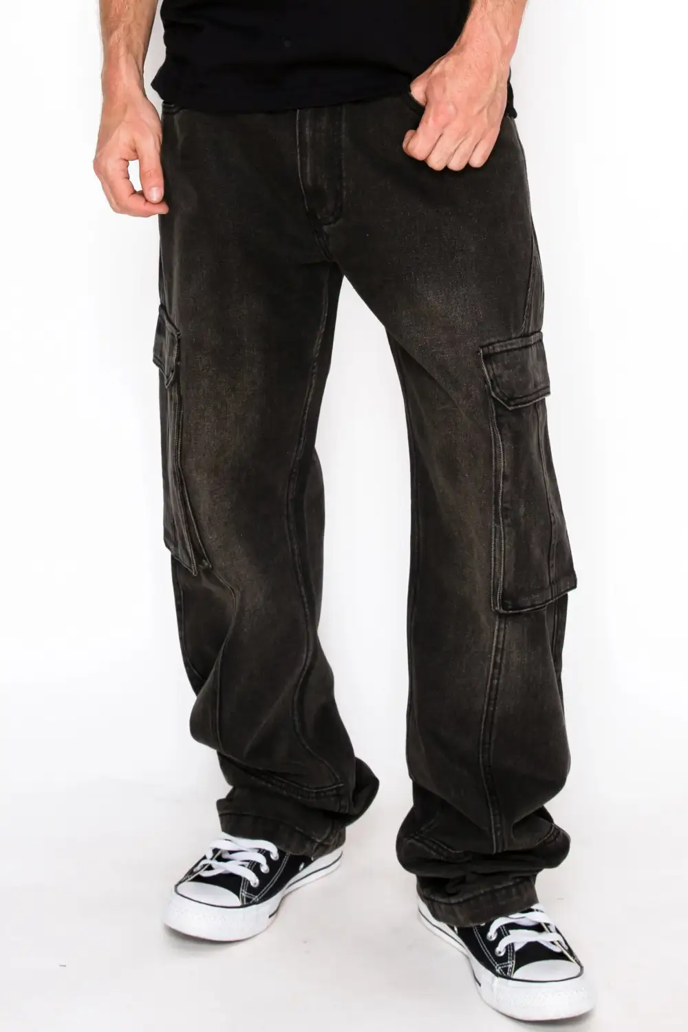 Men's Front Seam Baggy Fit Cargo Denim Jeans