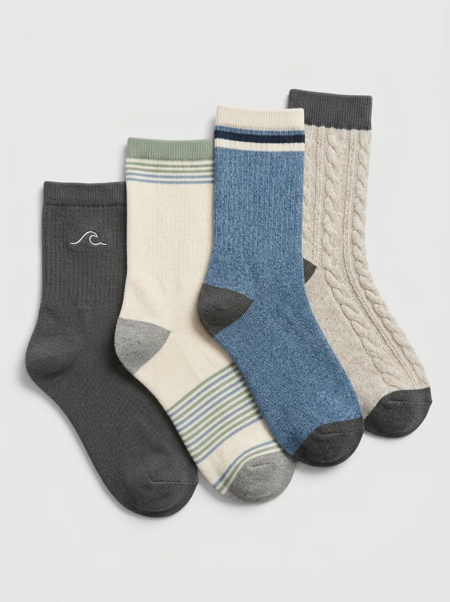 Wave Striped Men's Four-Pair Long Socks