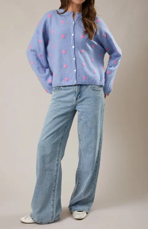 Lavender Polka Dot Knit Cardigan