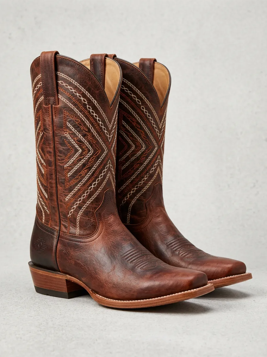Heritage Geometric Embroidered Ranch Look Men's Western Cowboy Boots