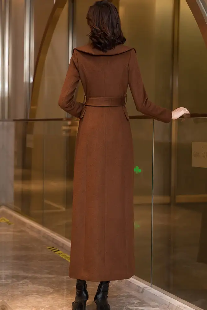 Classic Wool Blend Fit and Flare Double Breasted Belted Pocketed Coat