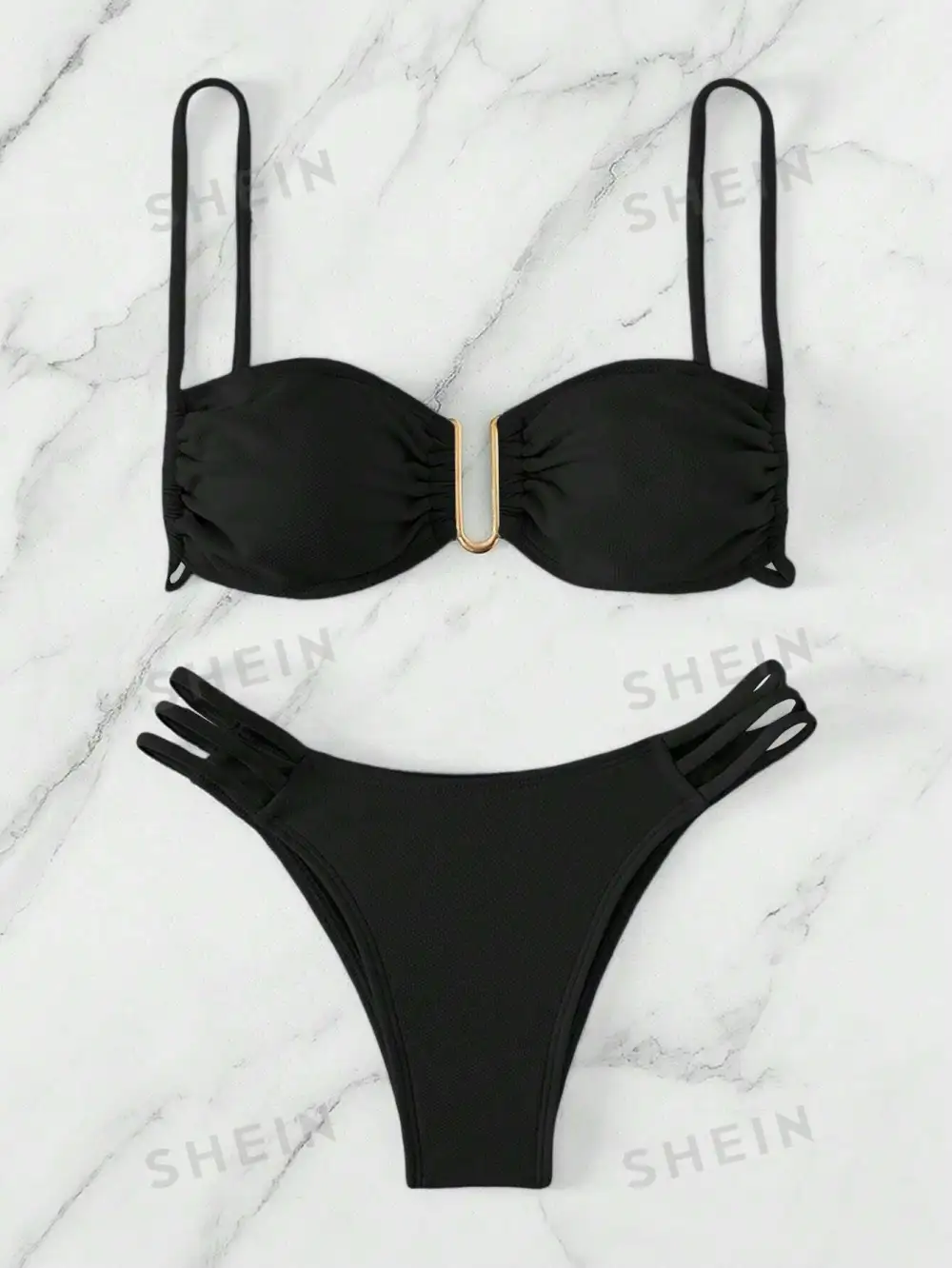 U-Buckle Ruched Cutout Bikini Set