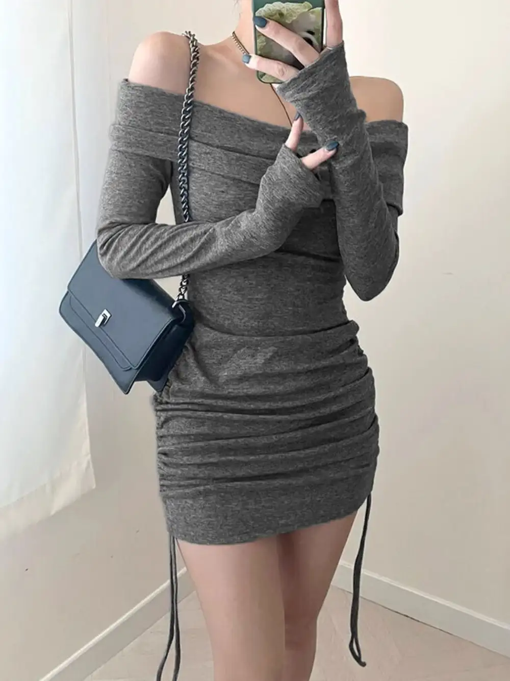 Polished Detail Ruched Mini Dress